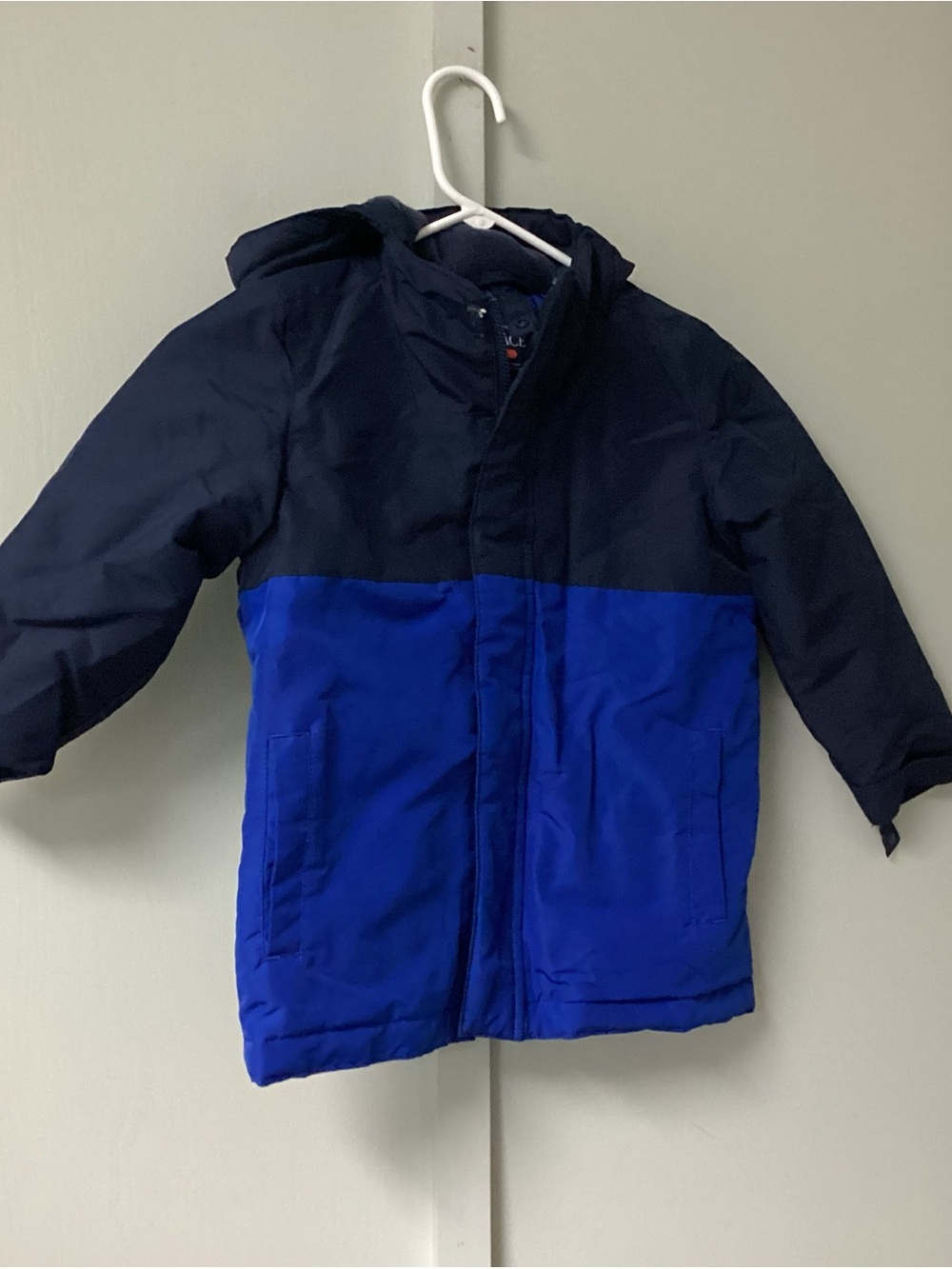The Children's Place Navy and Royal Blue Colorblock Puffer Coat with Hood
